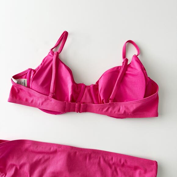 [Old Navy] Hot Pink Rib Knit Balconette Bikini Top Matching Bottoms Swimsuit XL - Picture 6 of 12